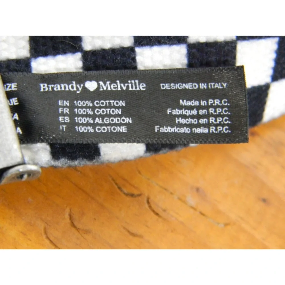 Brandy Melville Checkered Canvas Belt One Size Black White Silver Buckle Y2K